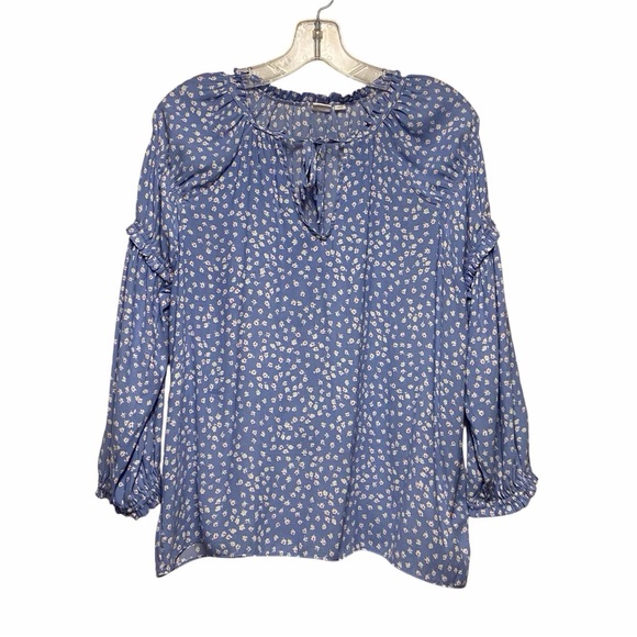 Gap Blouse Chiffon Floral Raglan/Long Sleeve Drawstring Tie/Ruffle Neck Size M - Picture 1 of 9